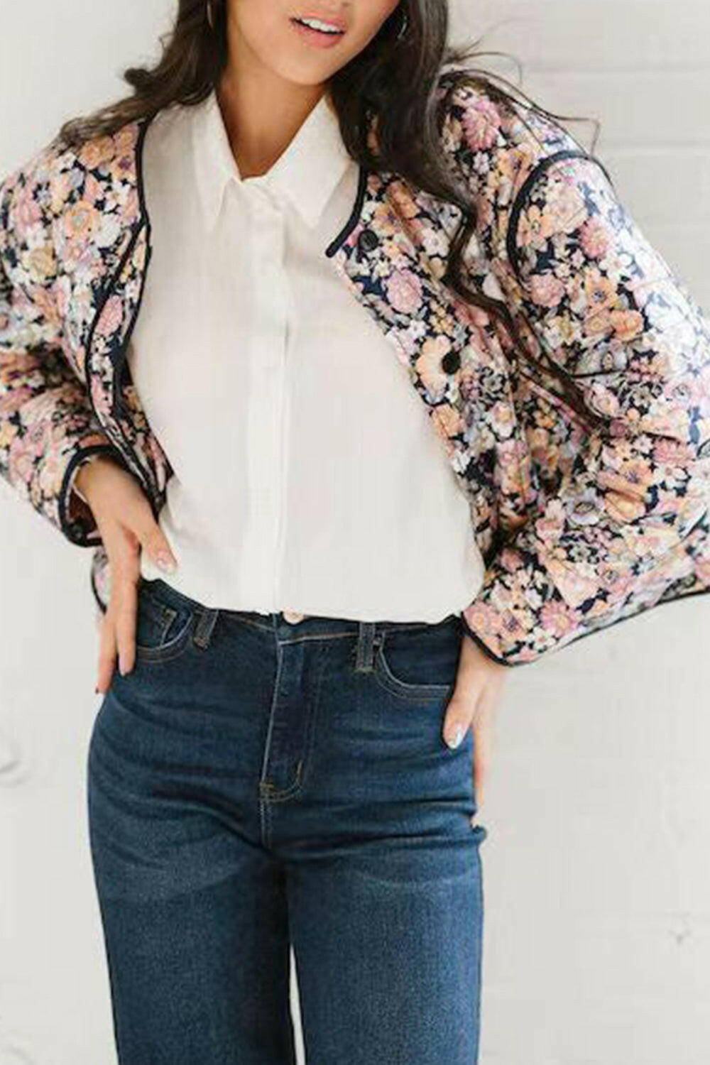 Floral Button Up Long Sleeve Winter Coat-Krush Kandy, Women's Online Fashion Boutique Located in Phoenix, Arizona (Scottsdale Area)