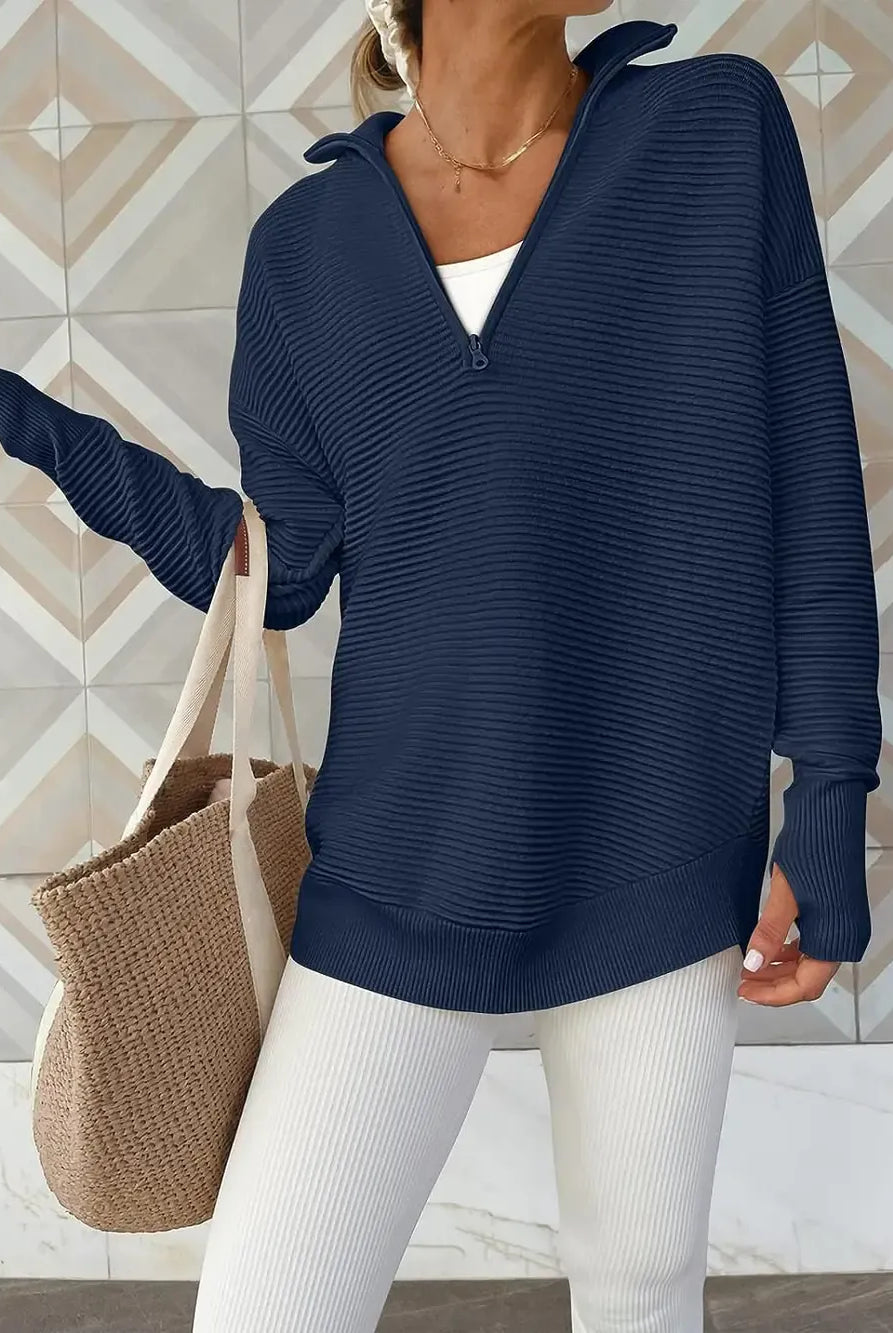 Half Zip Long Sleeve Knit Top-Sweaters-Krush Kandy, Women's Online Fashion Boutique Located in Phoenix, Arizona (Scottsdale Area)
