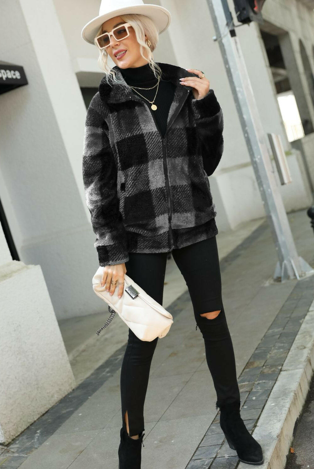 Plaid Zip-Up Collared Jacket-Krush Kandy, Women's Online Fashion Boutique Located in Phoenix, Arizona (Scottsdale Area)