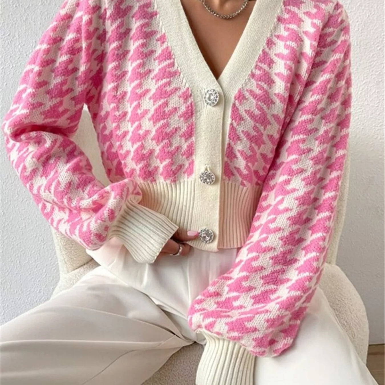 Houndstooth V-Neck Button Up Cardigan-Cardigan-Krush Kandy, Women's Online Fashion Boutique Located in Phoenix, Arizona (Scottsdale Area)