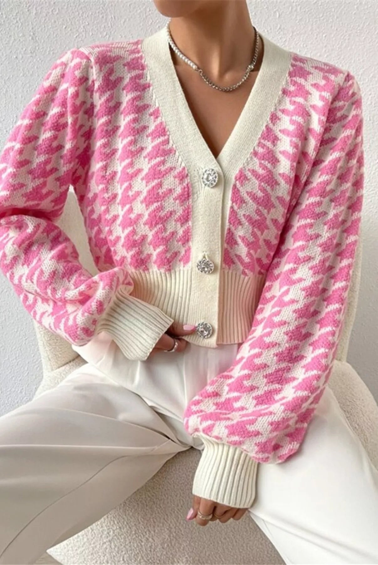 Houndstooth V-Neck Button Up Cardigan-Cardigan-Krush Kandy, Women's Online Fashion Boutique Located in Phoenix, Arizona (Scottsdale Area)