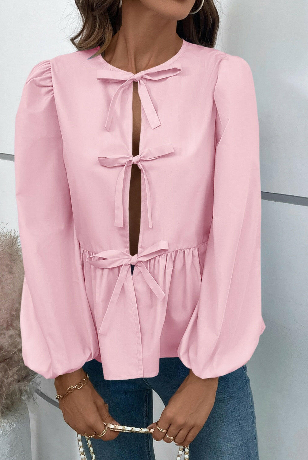 Ivy Lane Peplum Tied Long Sleeve Blouse-Krush Kandy, Women's Online Fashion Boutique Located in Phoenix, Arizona (Scottsdale Area)