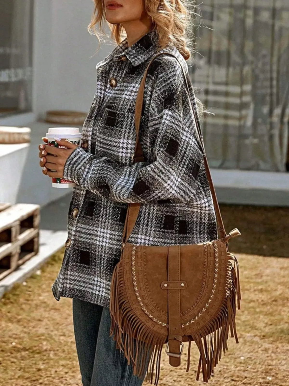 Plaid Button Up Long Sleeve Shacket-Jacket-Krush Kandy, Women's Online Fashion Boutique Located in Phoenix, Arizona (Scottsdale Area)