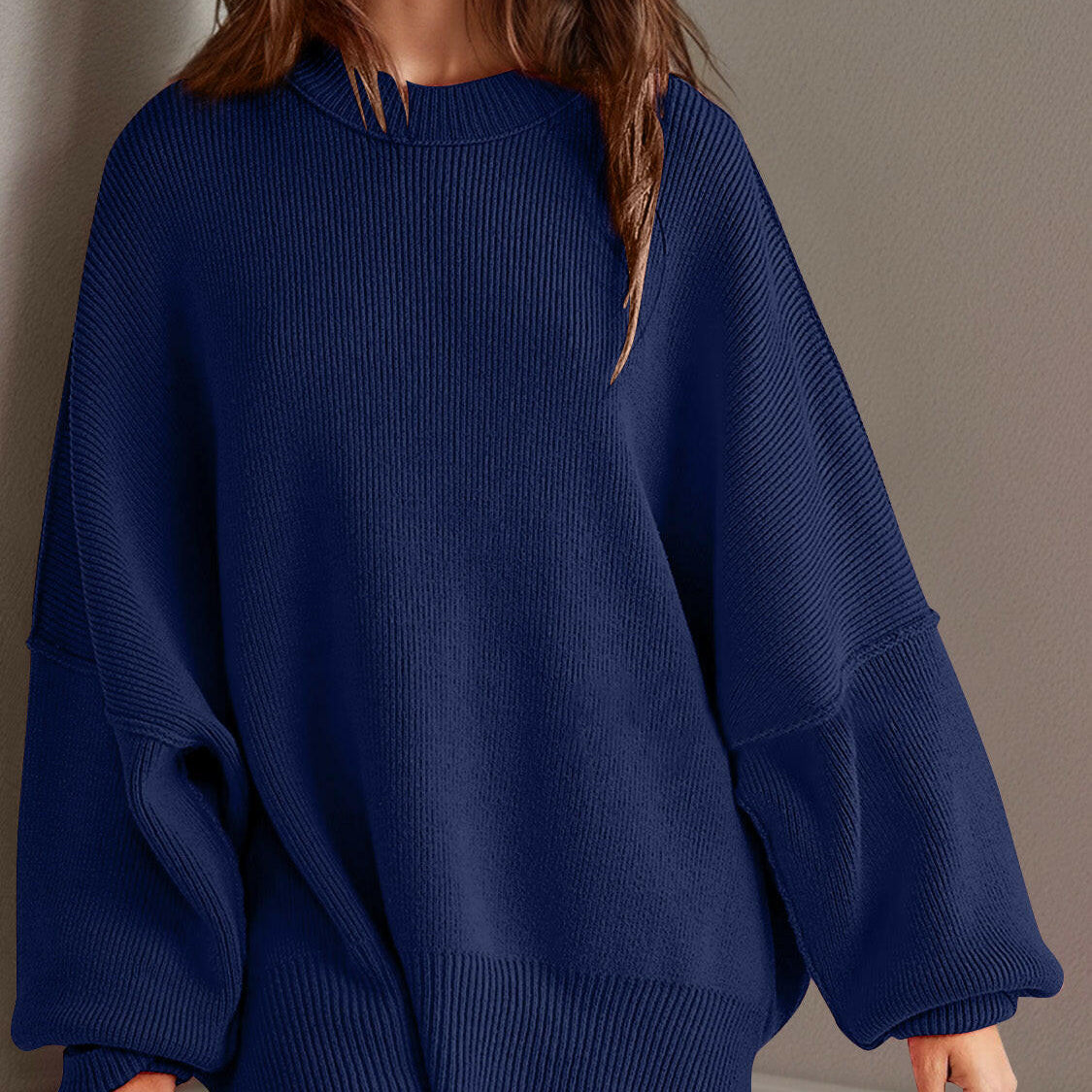 Double Take Side Slit Round Neck Long Sleeve Sweater-Sweaters-Krush Kandy, Women's Online Fashion Boutique Located in Phoenix, Arizona (Scottsdale Area)
