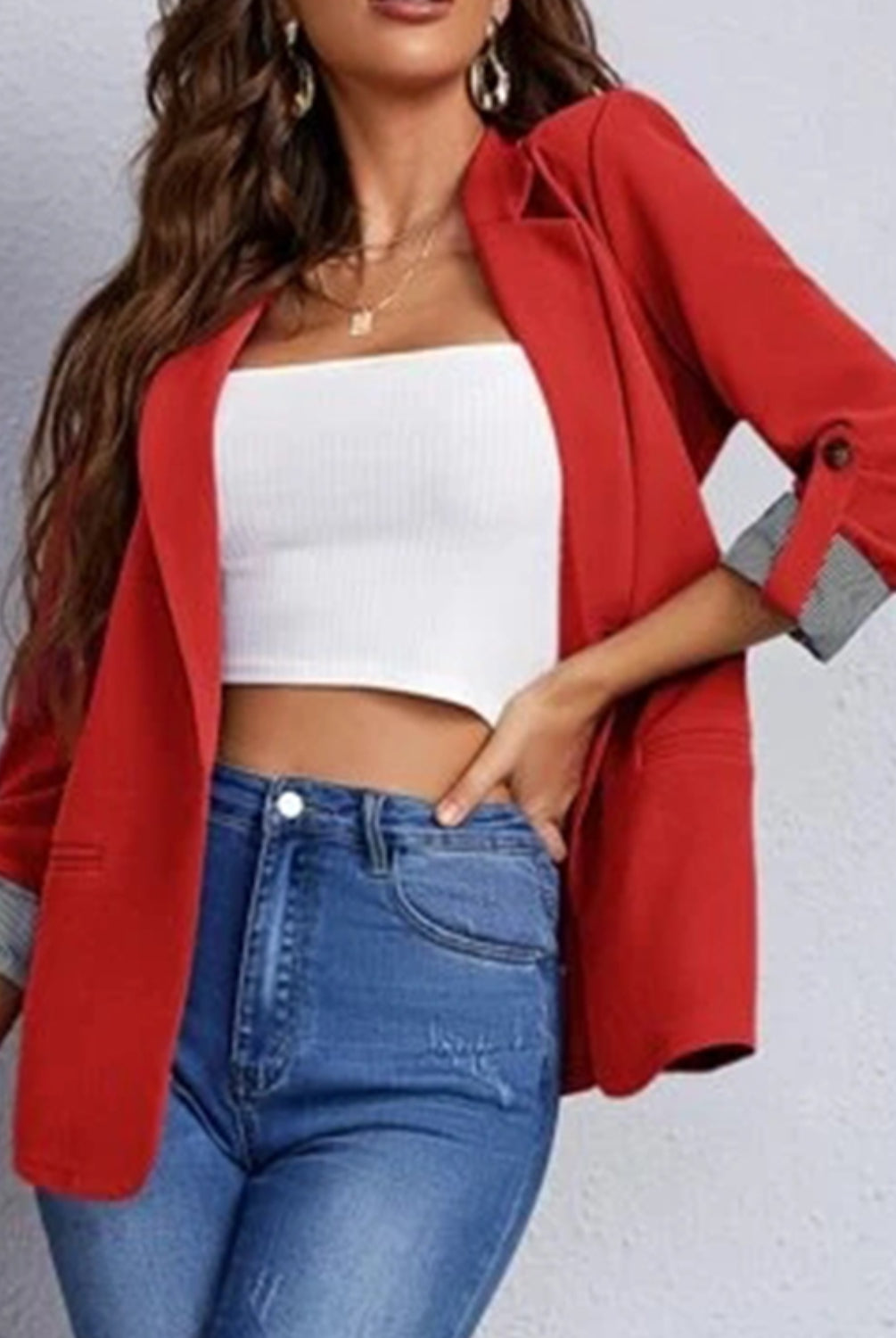 Lapel Collar Roll-Tab Sleeve Blazer-Krush Kandy, Women's Online Fashion Boutique Located in Phoenix, Arizona (Scottsdale Area)