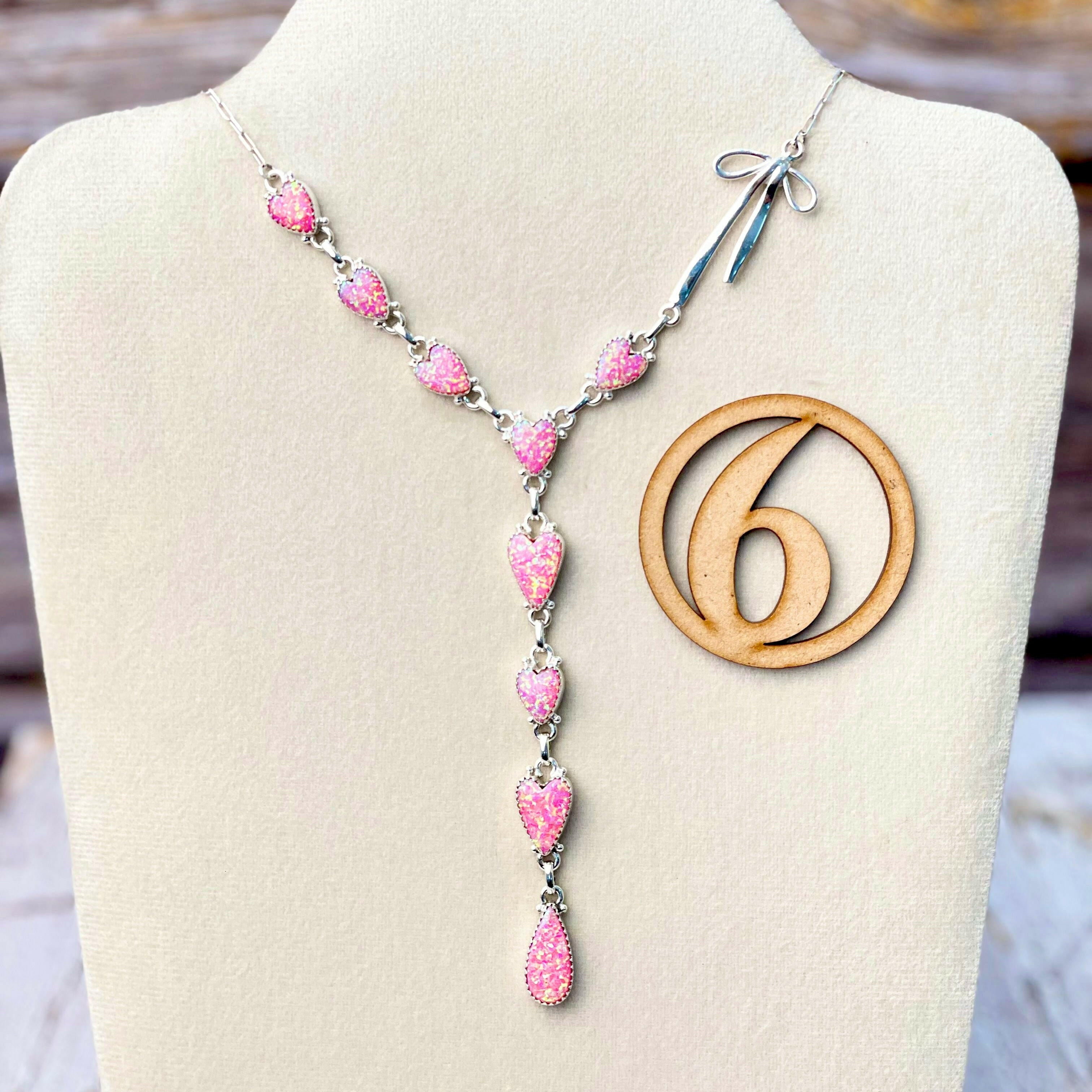 Opal Heart & Sterling Bow Necklace-Necklaces-Krush Kandy, Women's Online Fashion Boutique Located in Phoenix, Arizona (Scottsdale Area)