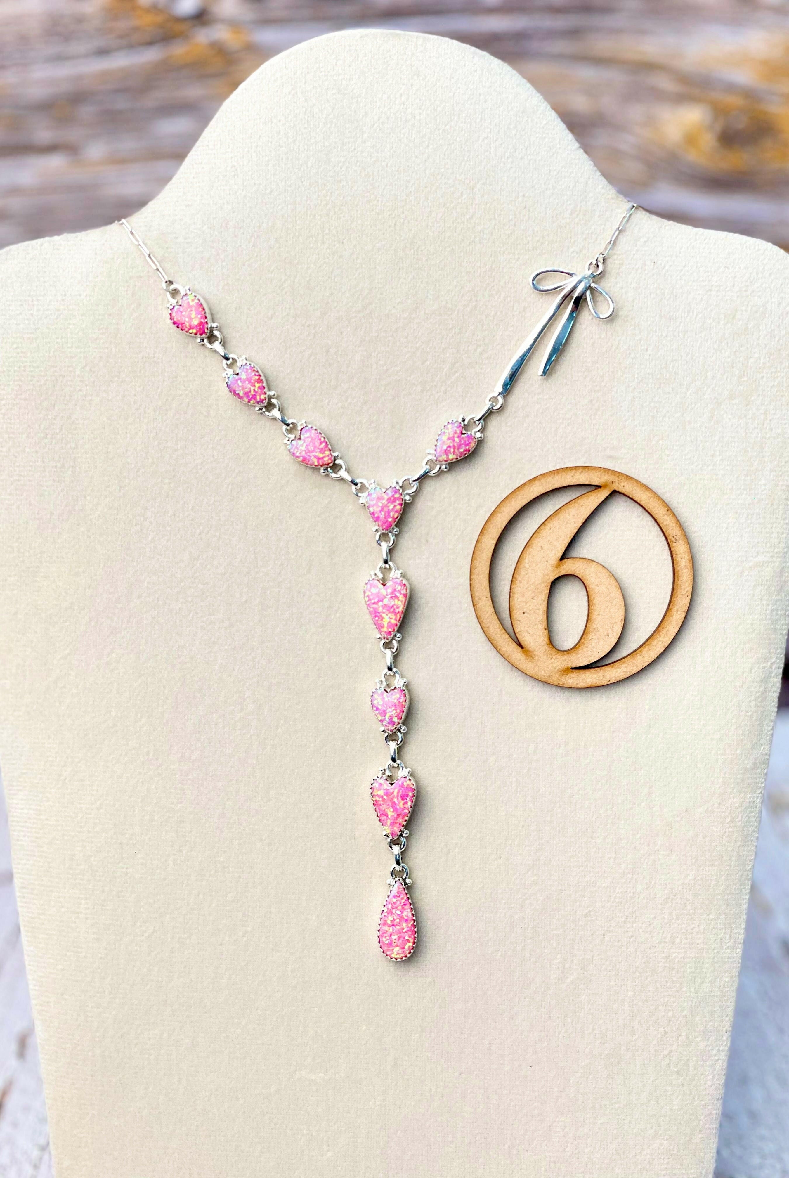 Opal Heart & Sterling Bow Necklace-Necklaces-Krush Kandy, Women's Online Fashion Boutique Located in Phoenix, Arizona (Scottsdale Area)