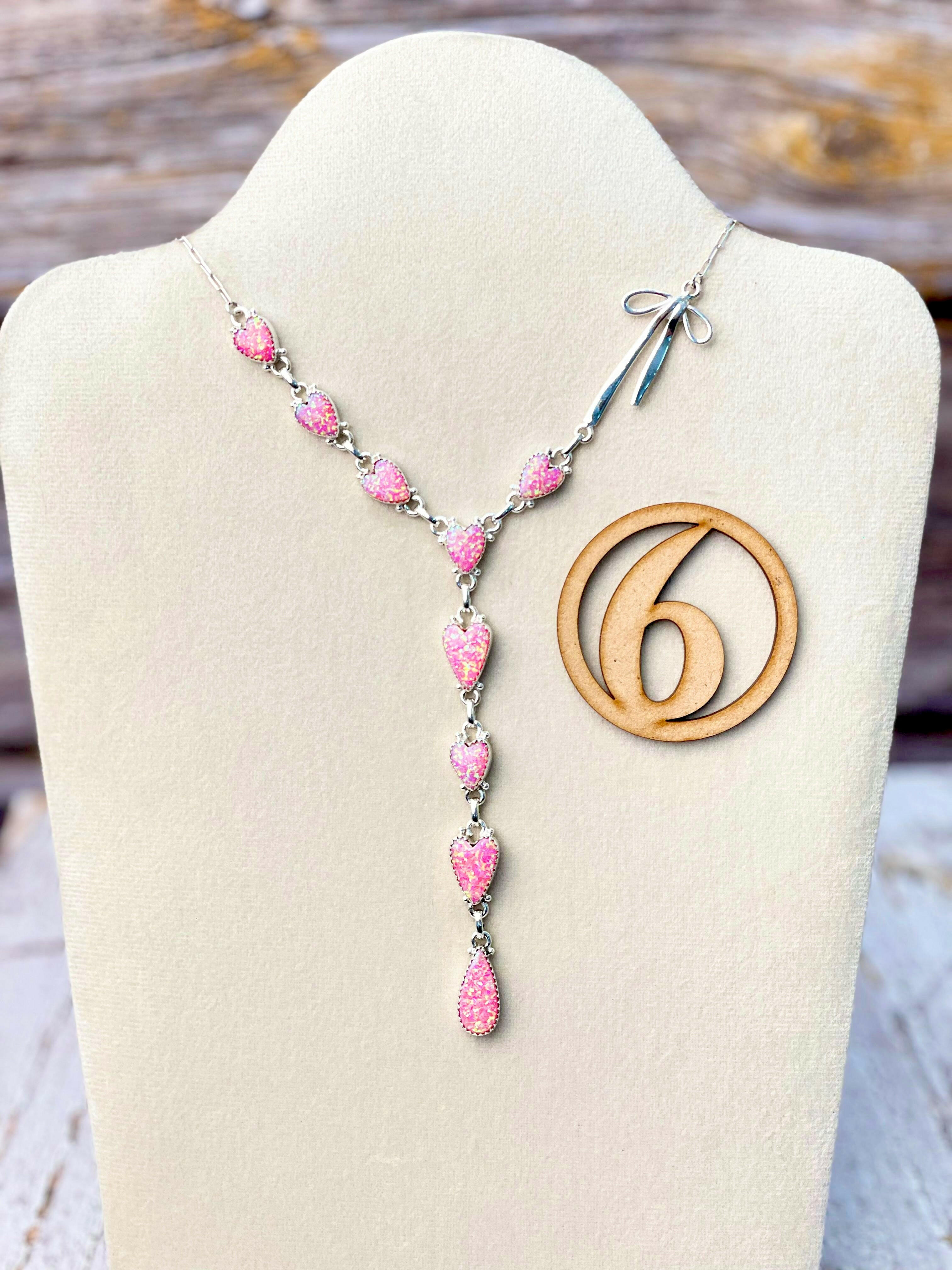 Opal Heart & Sterling Bow Necklace-Necklaces-Krush Kandy, Women's Online Fashion Boutique Located in Phoenix, Arizona (Scottsdale Area)