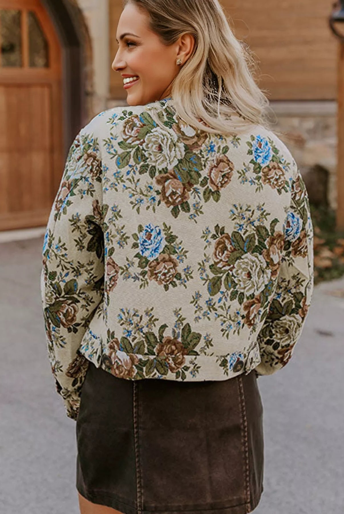 Floral Print Zip Up Contrast Collared Jacket-Jacket-Krush Kandy, Women's Online Fashion Boutique Located in Phoenix, Arizona (Scottsdale Area)