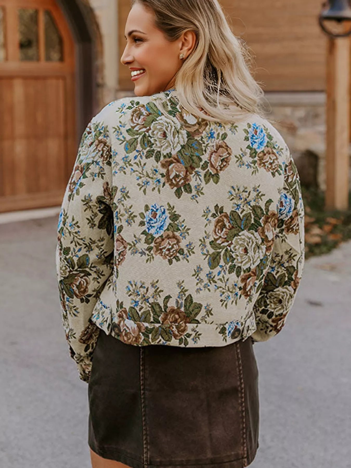 Floral Print Zip Up Contrast Collared Jacket-Jacket-Krush Kandy, Women's Online Fashion Boutique Located in Phoenix, Arizona (Scottsdale Area)