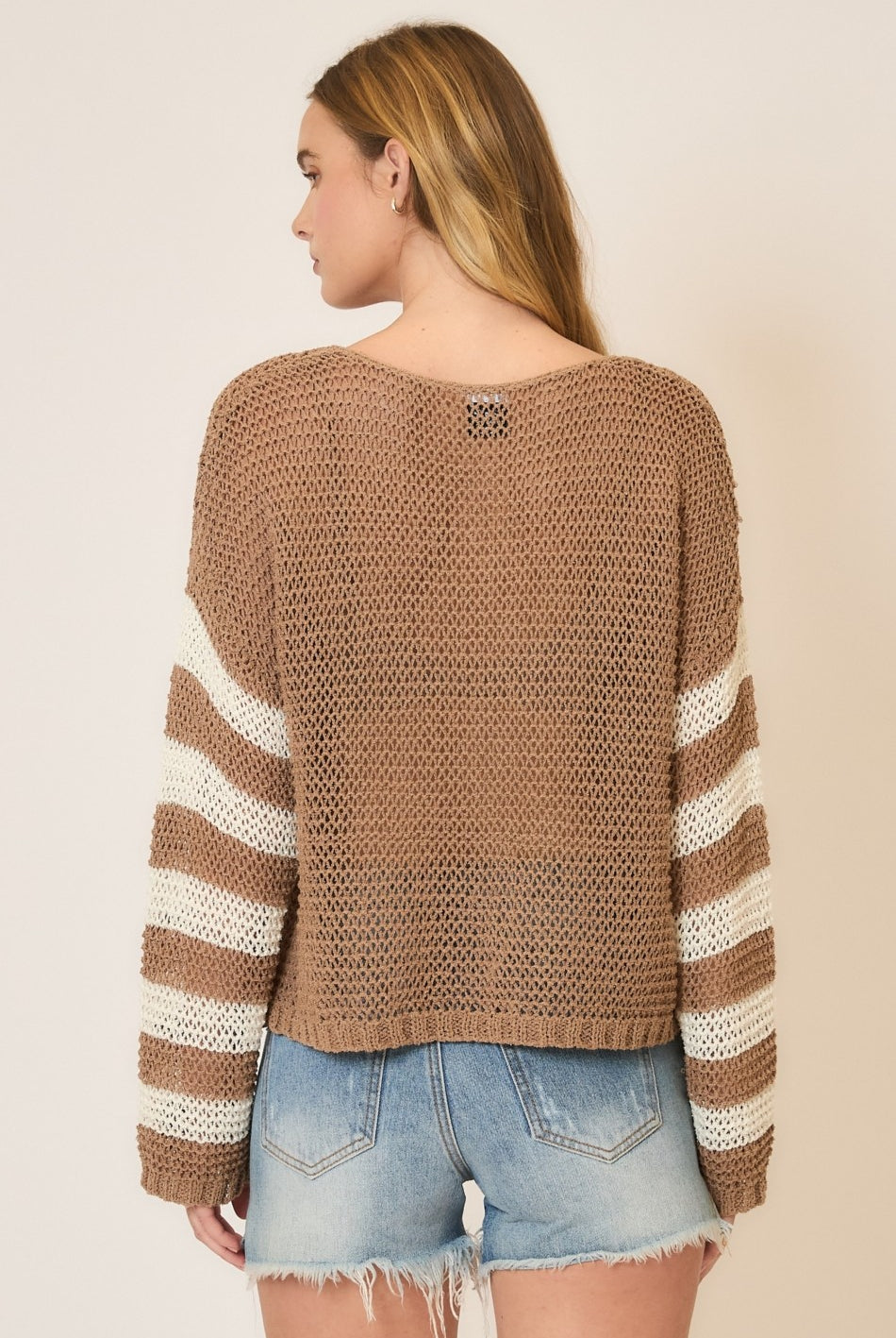 Light Knit Stripe Sleeve Pullover Sweater-Sweaters-Krush Kandy, Women's Online Fashion Boutique Located in Phoenix, Arizona (Scottsdale Area)
