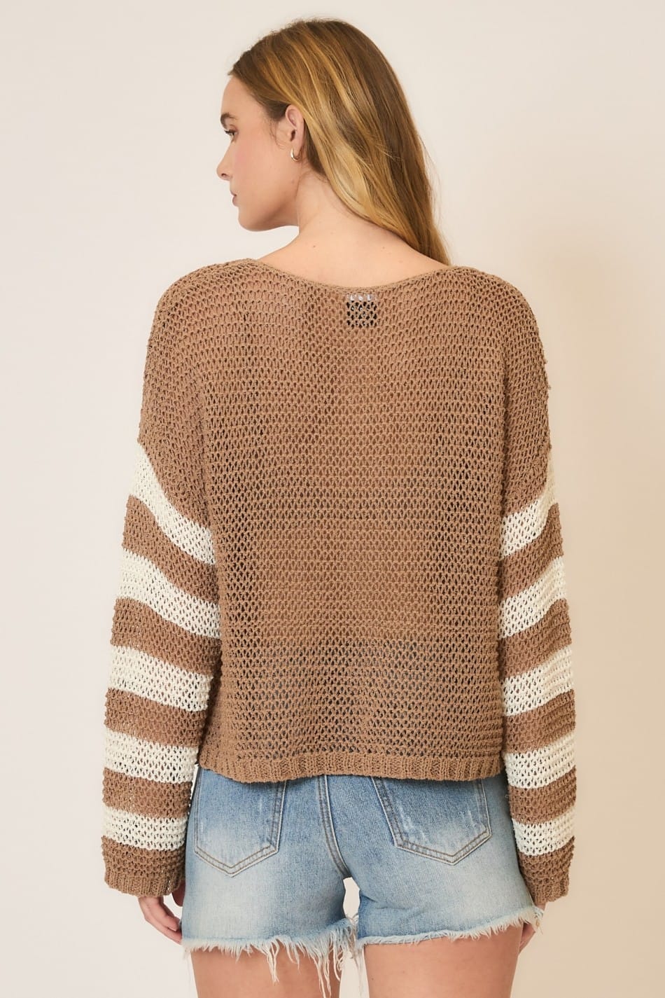 Light Knit Stripe Sleeve Pullover Sweater-Sweaters-Krush Kandy, Women's Online Fashion Boutique Located in Phoenix, Arizona (Scottsdale Area)