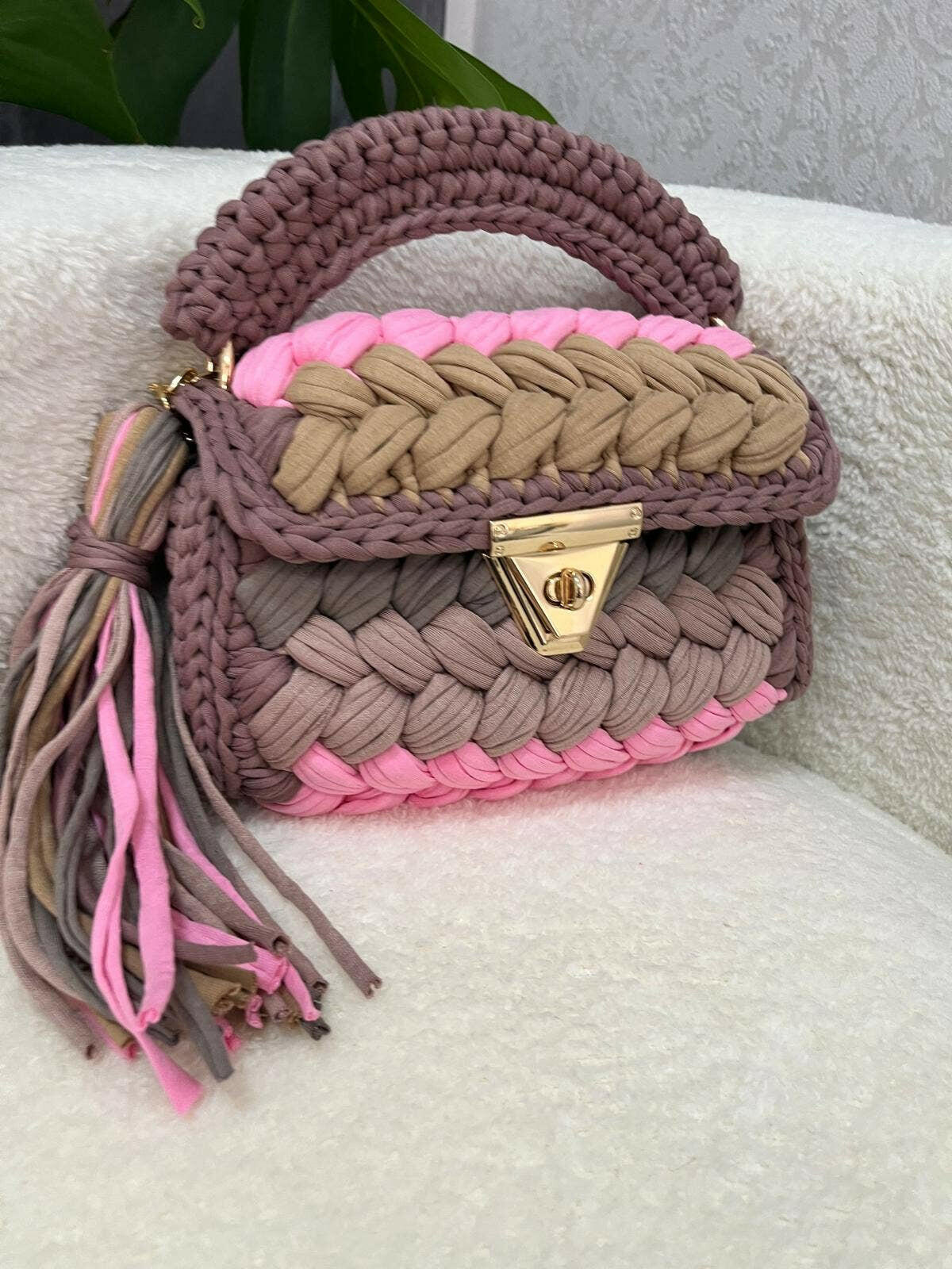 Blushing Neutrals Handmade Crochet Purse-handbags-Krush Kandy, Women's Online Fashion Boutique Located in Phoenix, Arizona (Scottsdale Area)