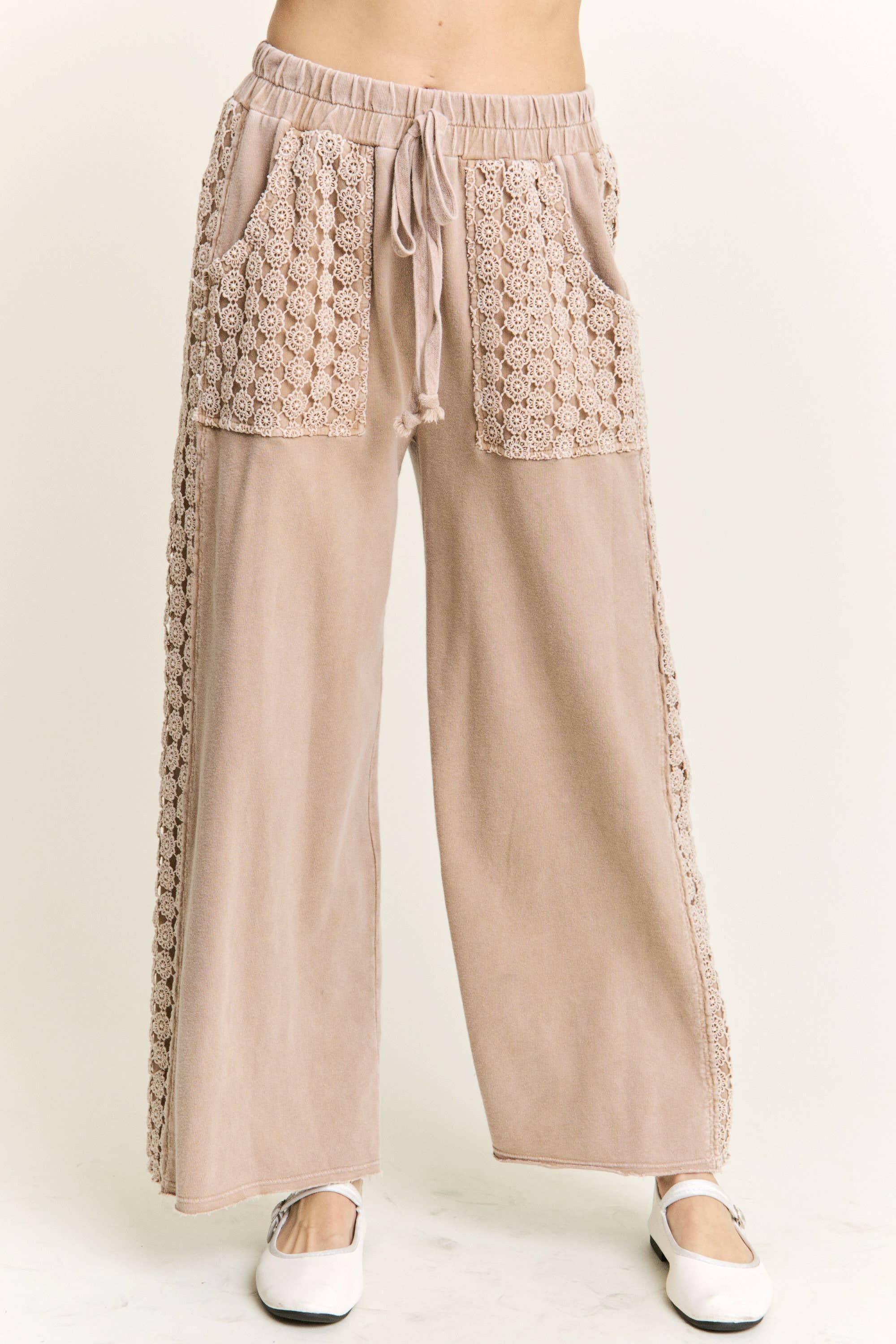 MineralWash Floral Daisy trim Pants-PANTS-Krush Kandy, Women's Online Fashion Boutique Located in Phoenix, Arizona (Scottsdale Area)