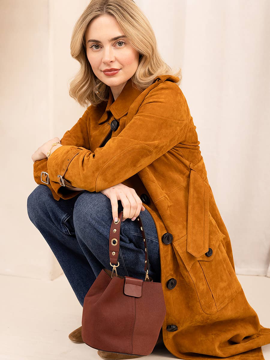 Farrah Suede Bucket Bag w/ Top Handle & Inner Bag-handbag-Krush Kandy, Women's Online Fashion Boutique Located in Phoenix, Arizona (Scottsdale Area)
