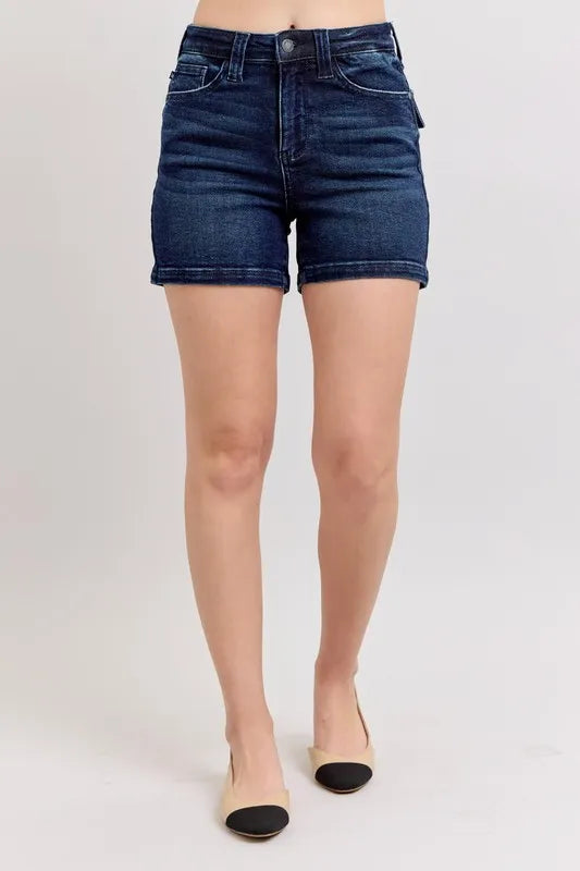 Judy Blue High Waist Back Flap Pocket Denim Shorts-Denim-Krush Kandy, Women's Online Fashion Boutique Located in Phoenix, Arizona (Scottsdale Area)