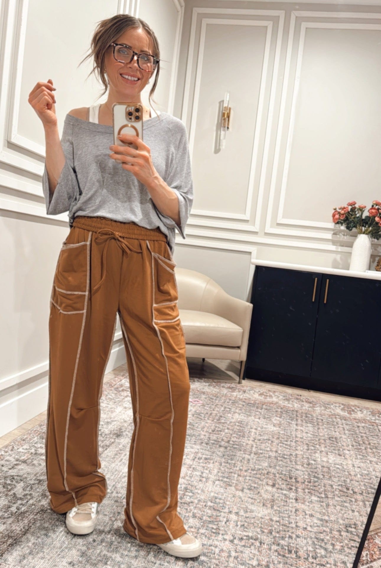 Luxe Contrast Stitching Wide Leg Pants-Pants-Krush Kandy, Women's Online Fashion Boutique Located in Phoenix, Arizona (Scottsdale Area)