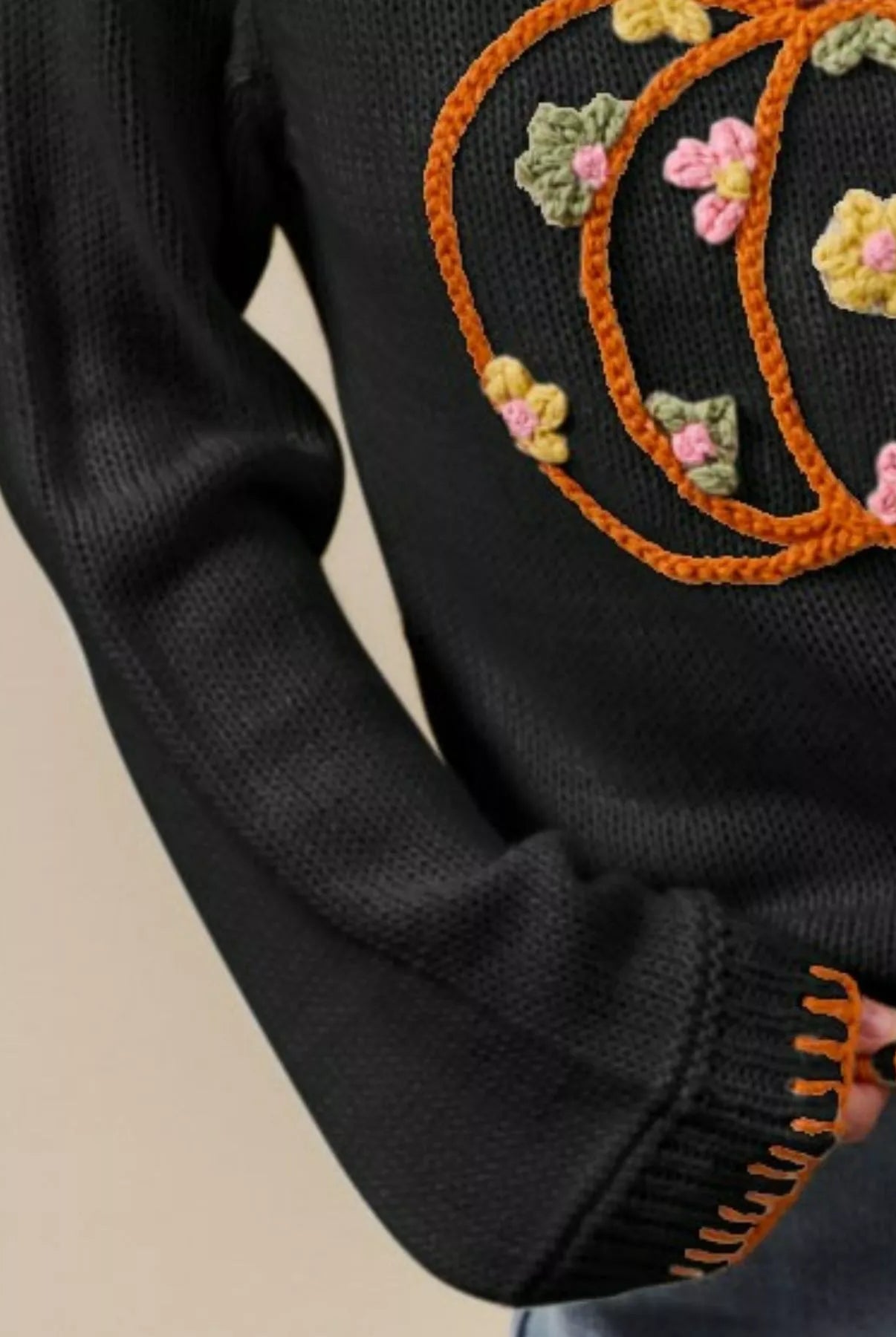 SO ME Pumpkin Floral Embroidered Thanksgiving Sweater-Sweater-Krush Kandy, Women's Online Fashion Boutique Located in Phoenix, Arizona (Scottsdale Area)