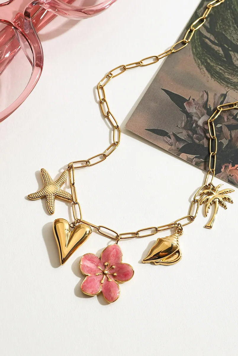Beach Theme Pendant Necklace with Resin Flower-Necklaces-Krush Kandy, Women's Online Fashion Boutique Located in Phoenix, Arizona (Scottsdale Area)
