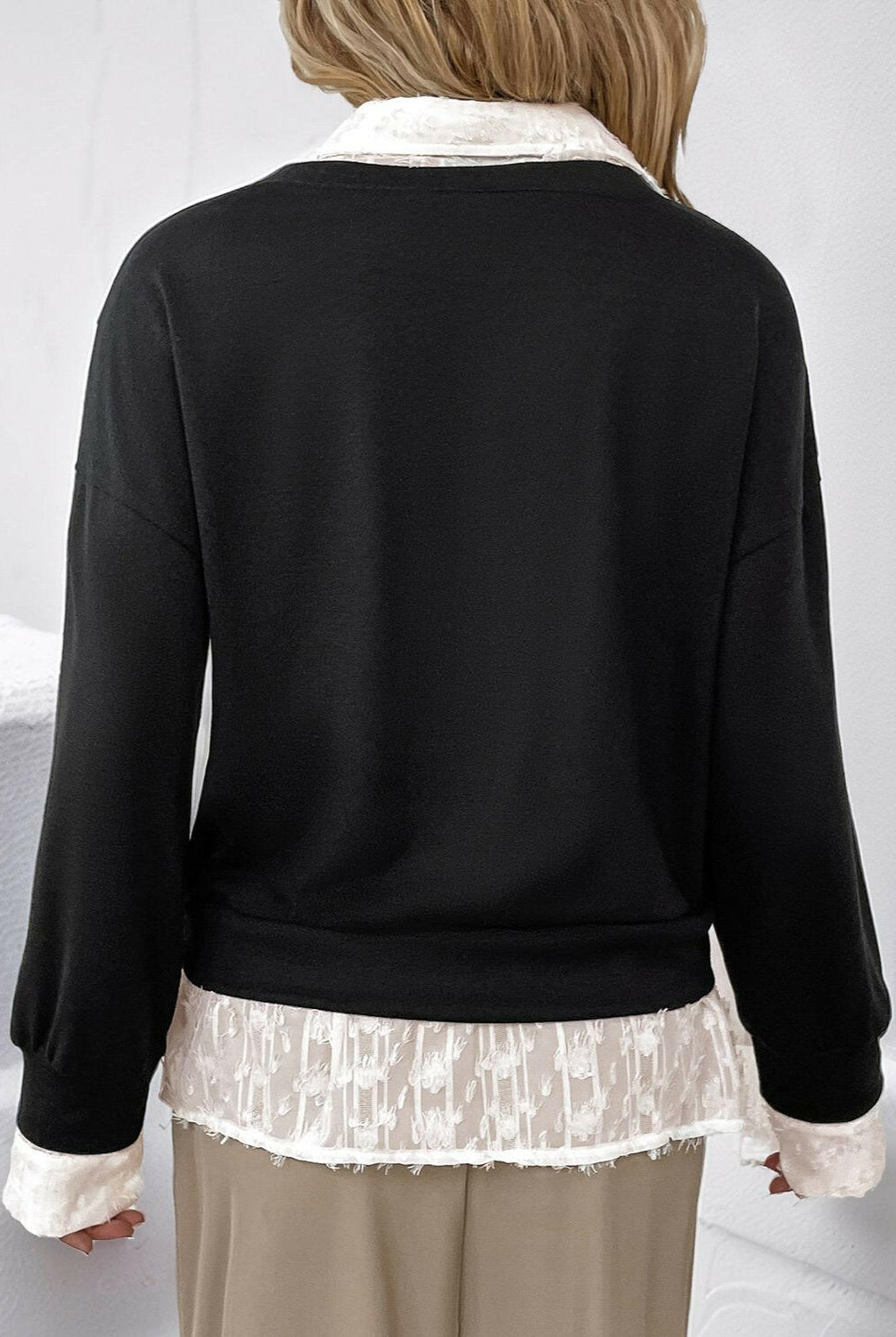 Perfee Faux Layered Contrast Long Sleeve Sweatshirt-Krush Kandy, Women's Online Fashion Boutique Located in Phoenix, Arizona (Scottsdale Area)