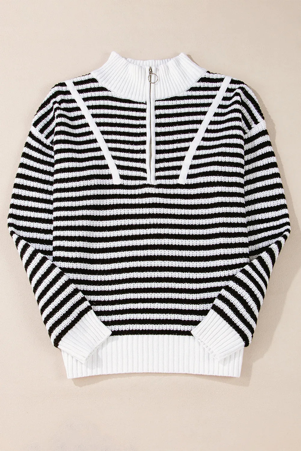 Black Stripe Half-Zip Knit Sweater-Sweaters-Krush Kandy, Women's Online Fashion Boutique Located in Phoenix, Arizona (Scottsdale Area)
