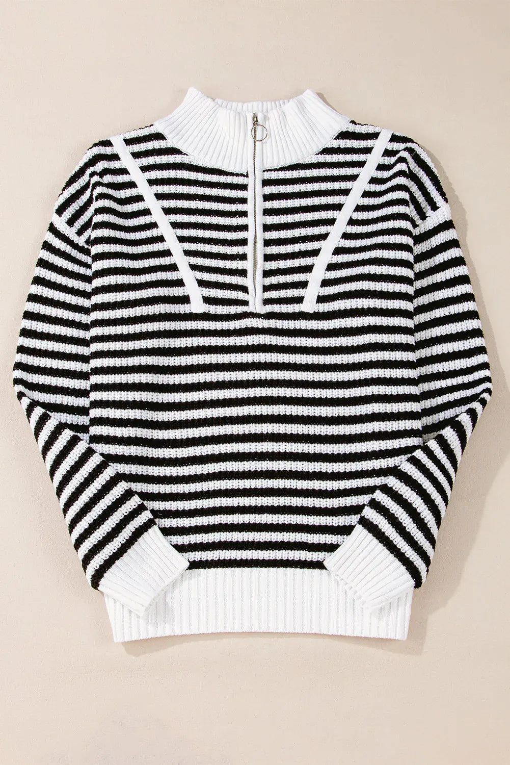 Black Stripe Half-Zip Knit Sweater-Sweaters-Krush Kandy, Women's Online Fashion Boutique Located in Phoenix, Arizona (Scottsdale Area)