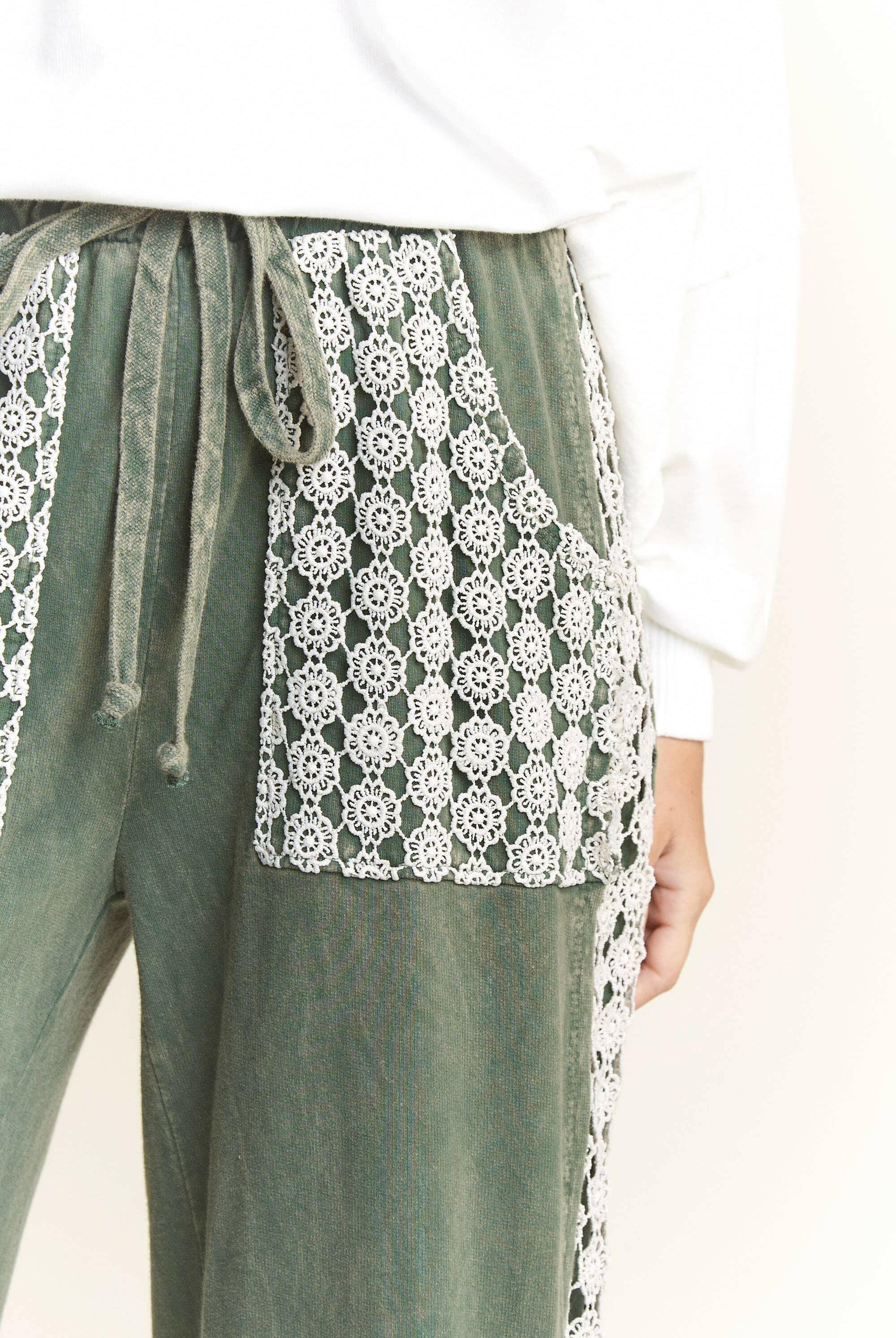 MineralWash Floral Daisy trim Pants-PANTS-Krush Kandy, Women's Online Fashion Boutique Located in Phoenix, Arizona (Scottsdale Area)