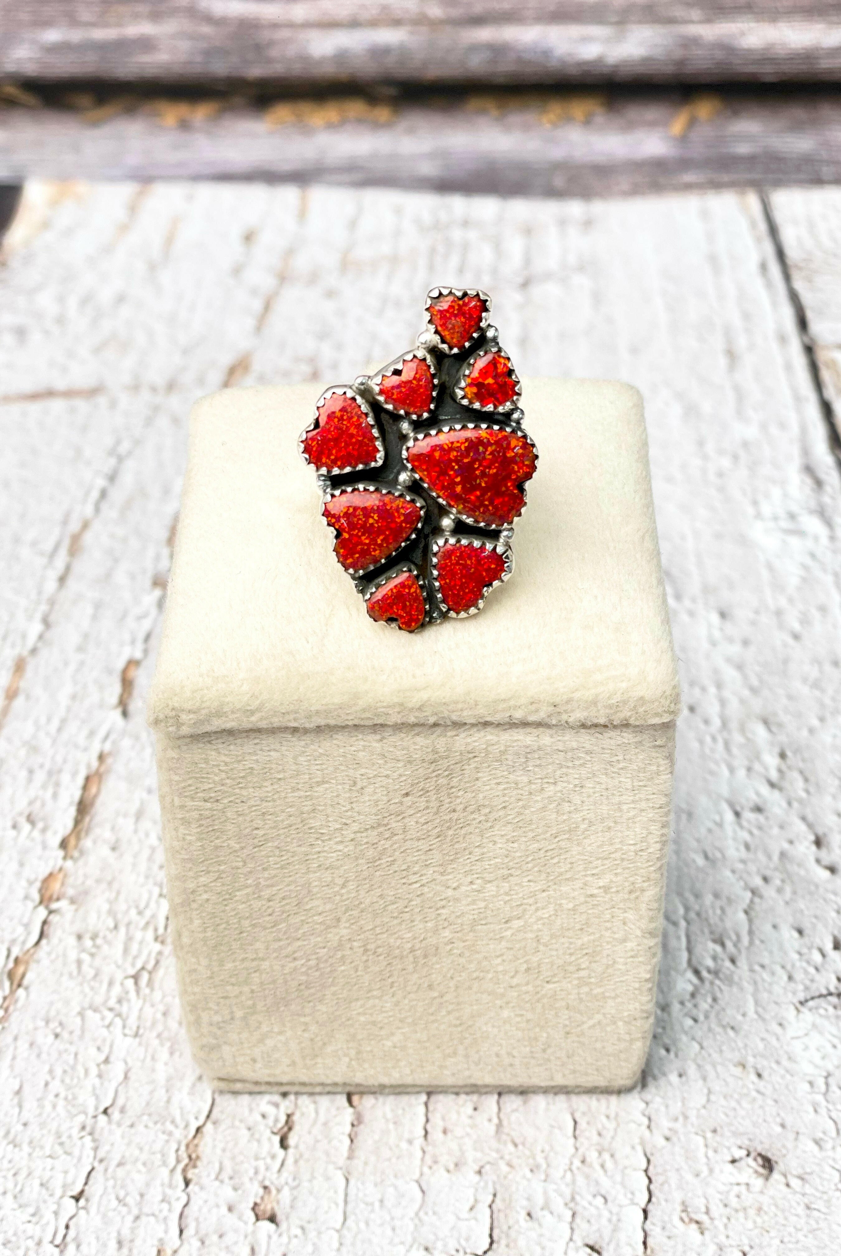 Red Opal Heart Slab Cluster Ring-Rings-Krush Kandy, Women's Online Fashion Boutique Located in Phoenix, Arizona (Scottsdale Area)