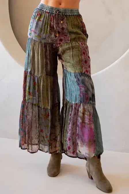 Boho Flared Patchwork Pants-Pants-Krush Kandy, Women's Online Fashion Boutique Located in Phoenix, Arizona (Scottsdale Area)