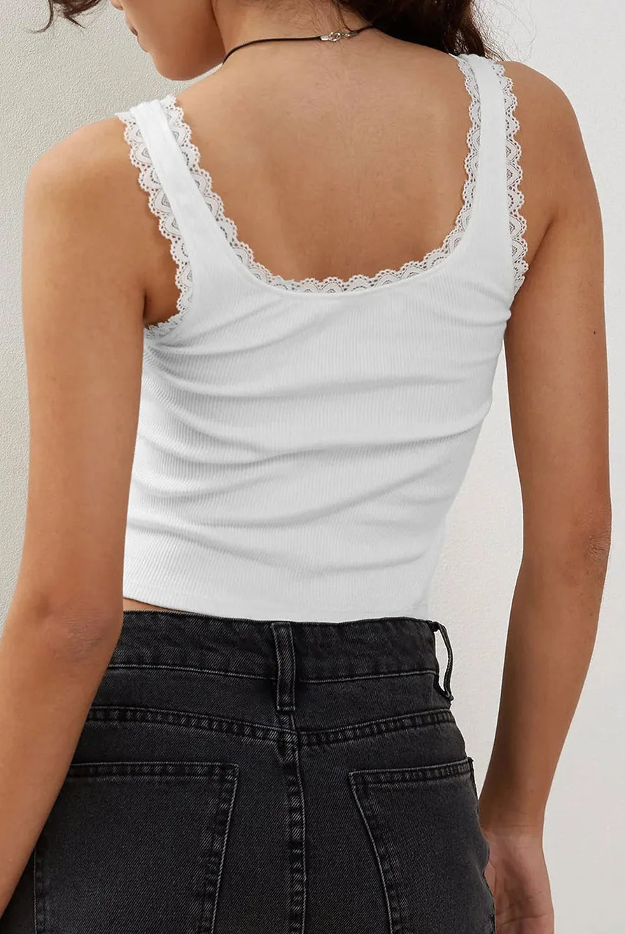 Lace Detail Square Neck Tank-Krush Kandy, Women's Online Fashion Boutique Located in Phoenix, Arizona (Scottsdale Area)