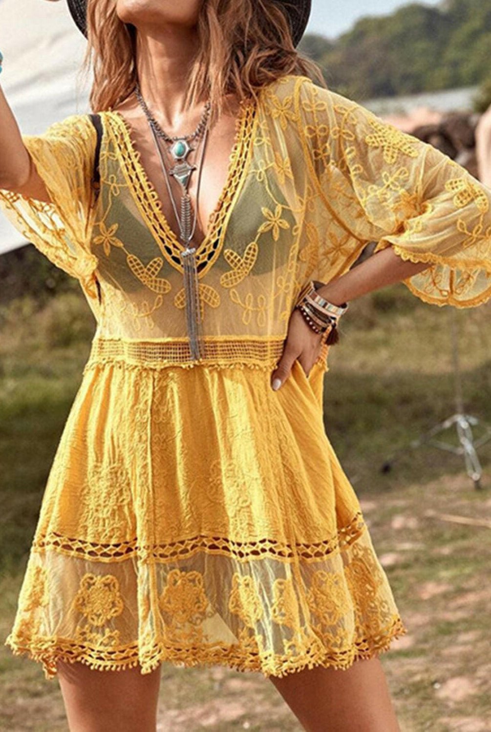 Lace Detail Plunge Cover-Up Dress-Krush Kandy, Women's Online Fashion Boutique Located in Phoenix, Arizona (Scottsdale Area)