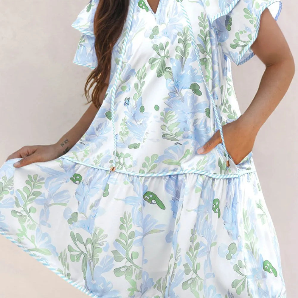 Floral Contrast Edge Layered Short Sleeve Mini Dress-dresses-Krush Kandy, Women's Online Fashion Boutique Located in Phoenix, Arizona (Scottsdale Area)