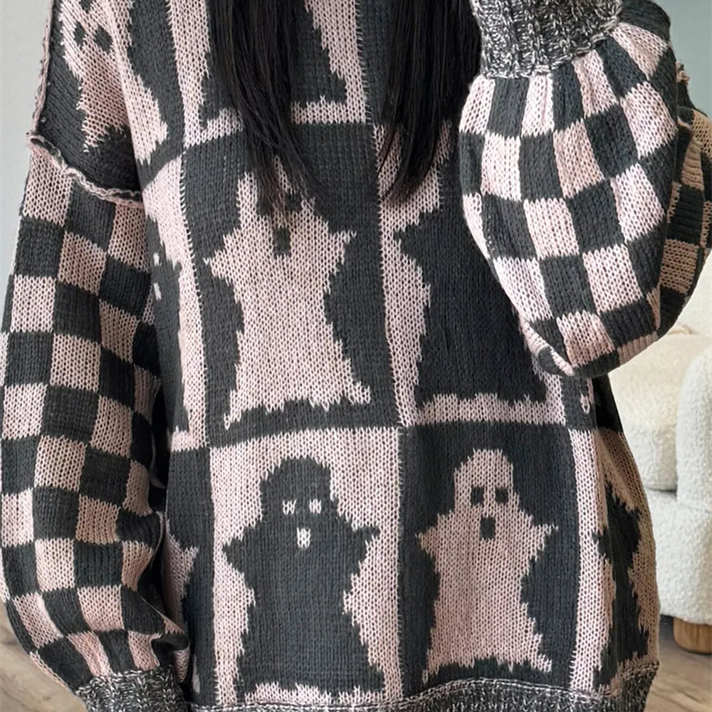 Checkered Ghost Knit Sweater-Sweaters-Krush Kandy, Women's Online Fashion Boutique Located in Phoenix, Arizona (Scottsdale Area)