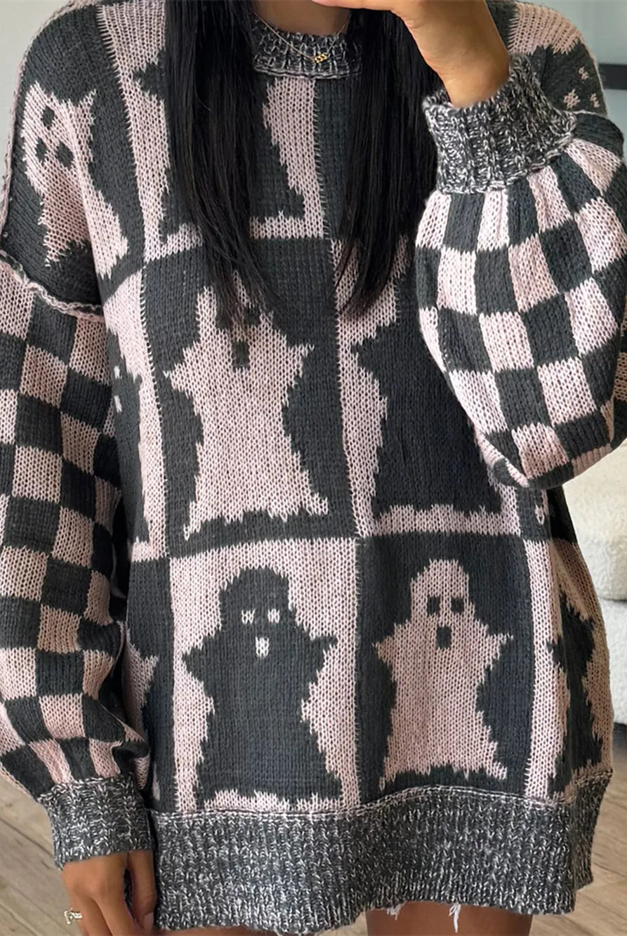 Checkered Ghost Knit Sweater-Sweaters-Krush Kandy, Women's Online Fashion Boutique Located in Phoenix, Arizona (Scottsdale Area)