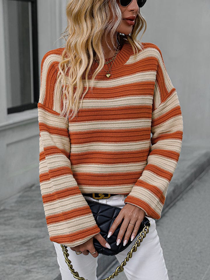Striped Dropped Shoulder Sweater-Sweaters-Krush Kandy, Women's Online Fashion Boutique Located in Phoenix, Arizona (Scottsdale Area)