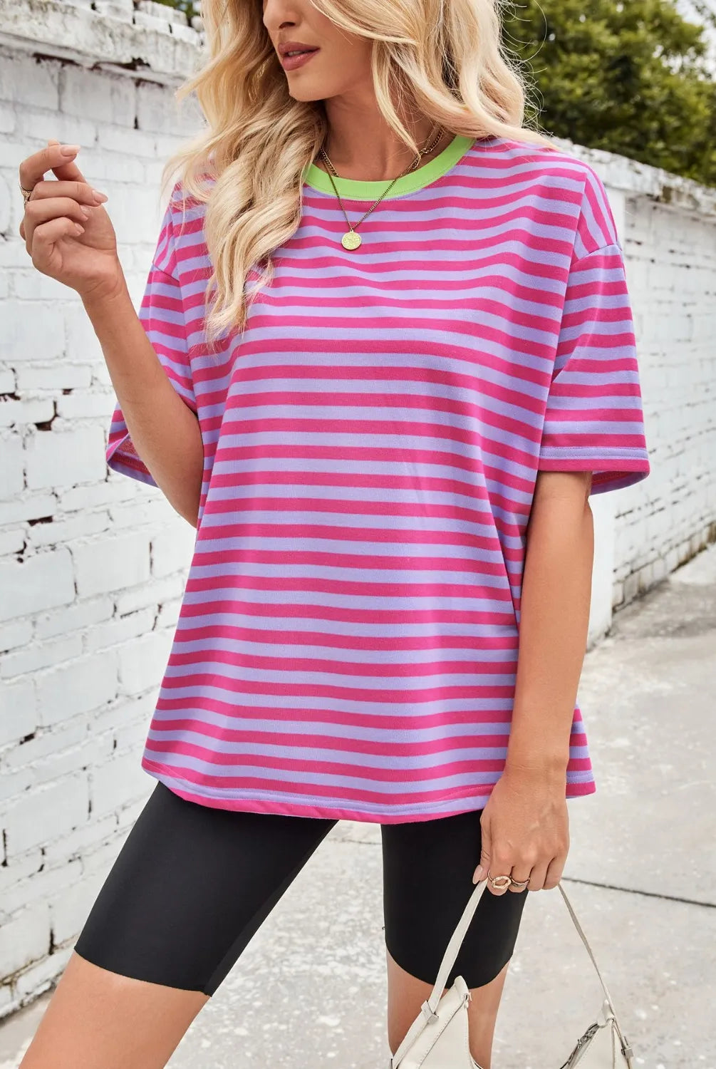 Neon Pop Stripe Oversized Tee-Tops-Krush Kandy, Women's Online Fashion Boutique Located in Phoenix, Arizona (Scottsdale Area)
