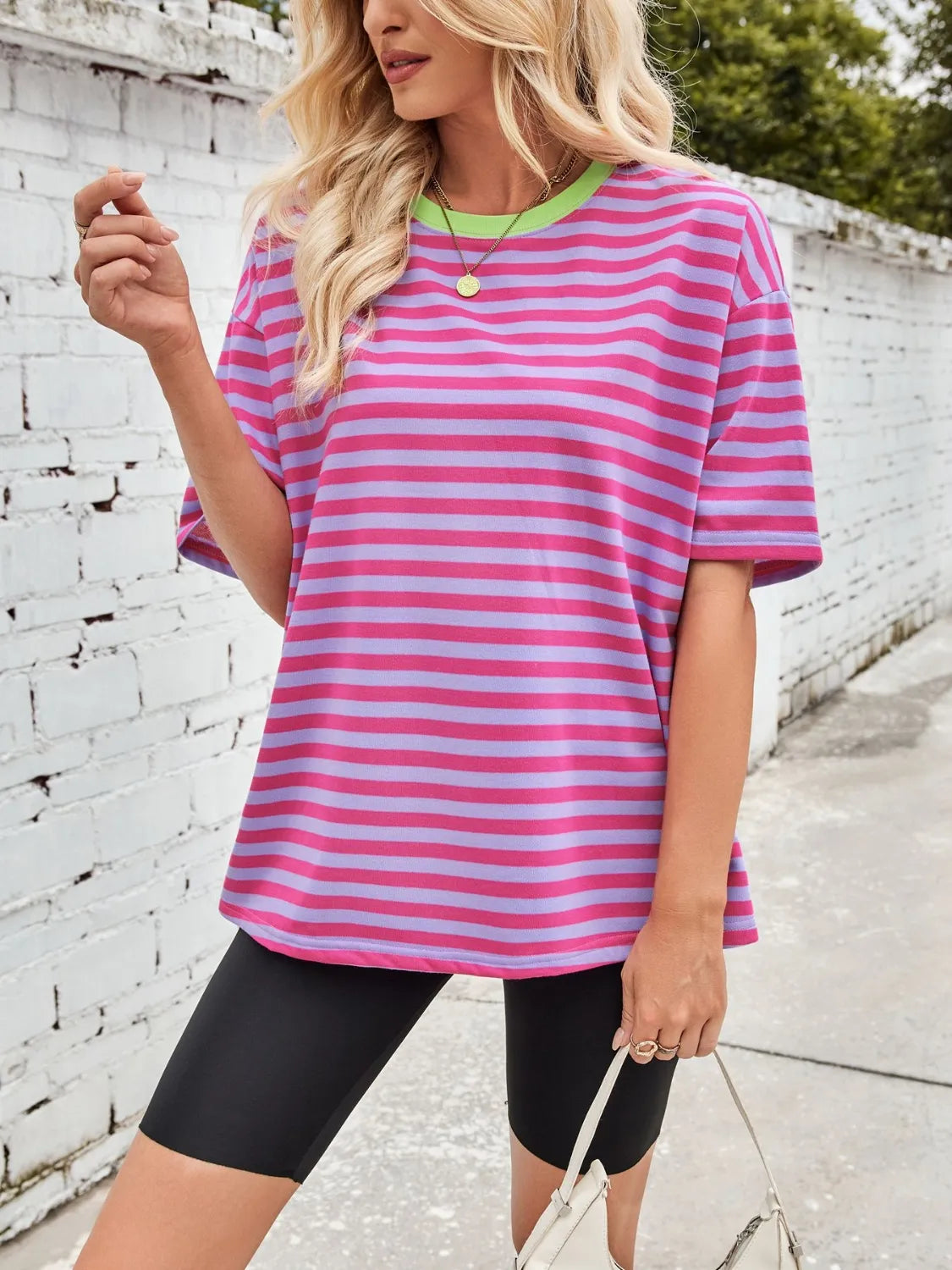 Neon Pop Stripe Oversized Tee-Tops-Krush Kandy, Women's Online Fashion Boutique Located in Phoenix, Arizona (Scottsdale Area)