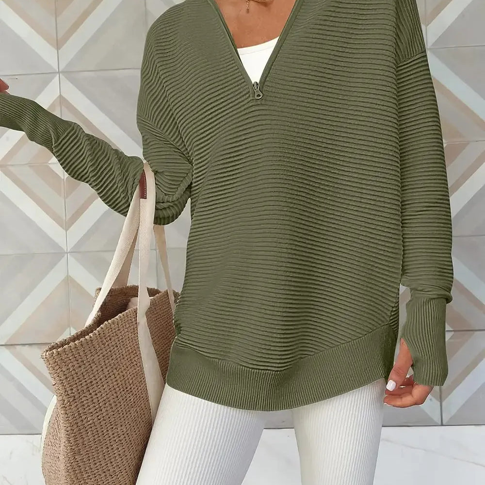 Half Zip Long Sleeve Knit Top-Sweaters-Krush Kandy, Women's Online Fashion Boutique Located in Phoenix, Arizona (Scottsdale Area)