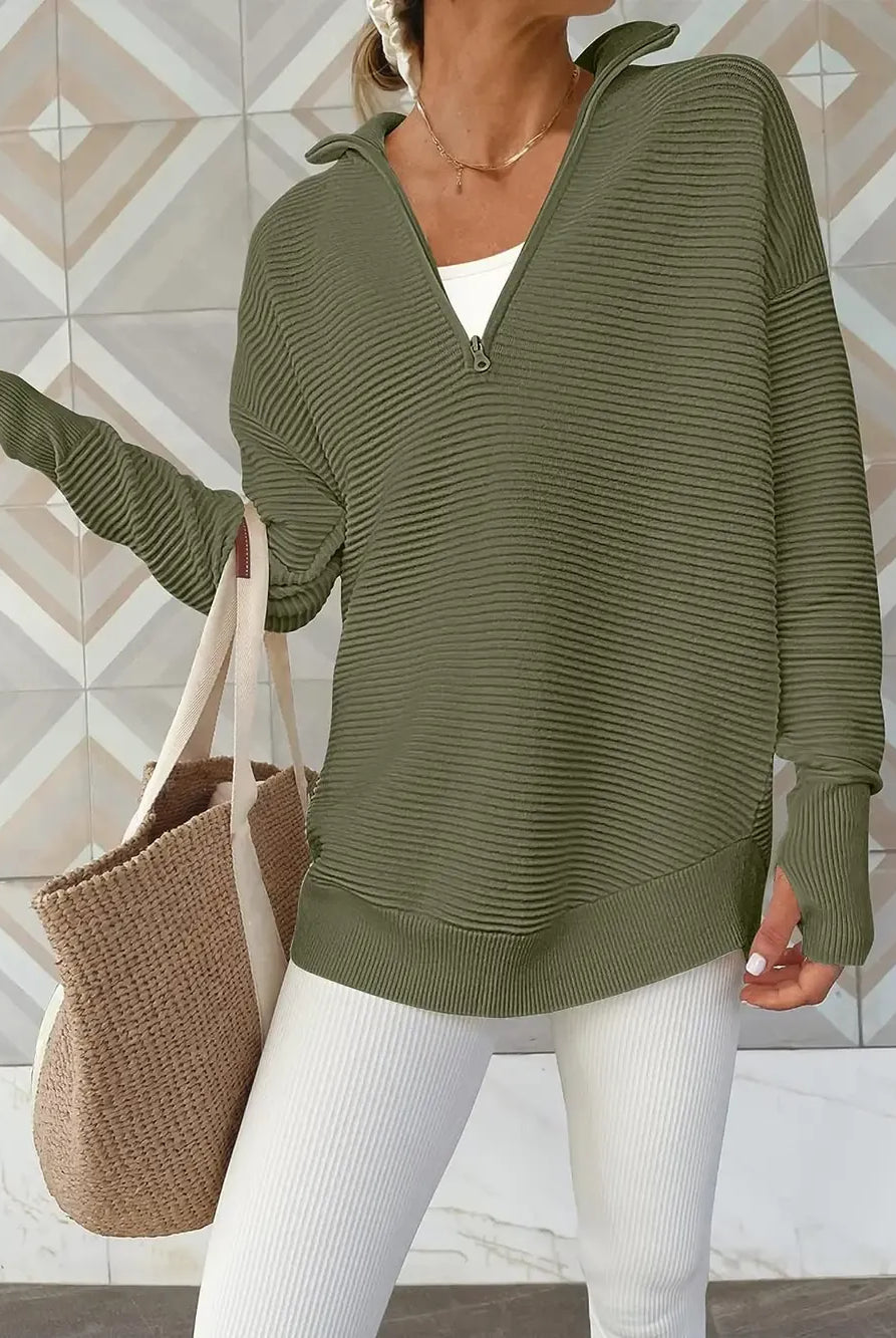 Half Zip Long Sleeve Knit Top-Sweaters-Krush Kandy, Women's Online Fashion Boutique Located in Phoenix, Arizona (Scottsdale Area)