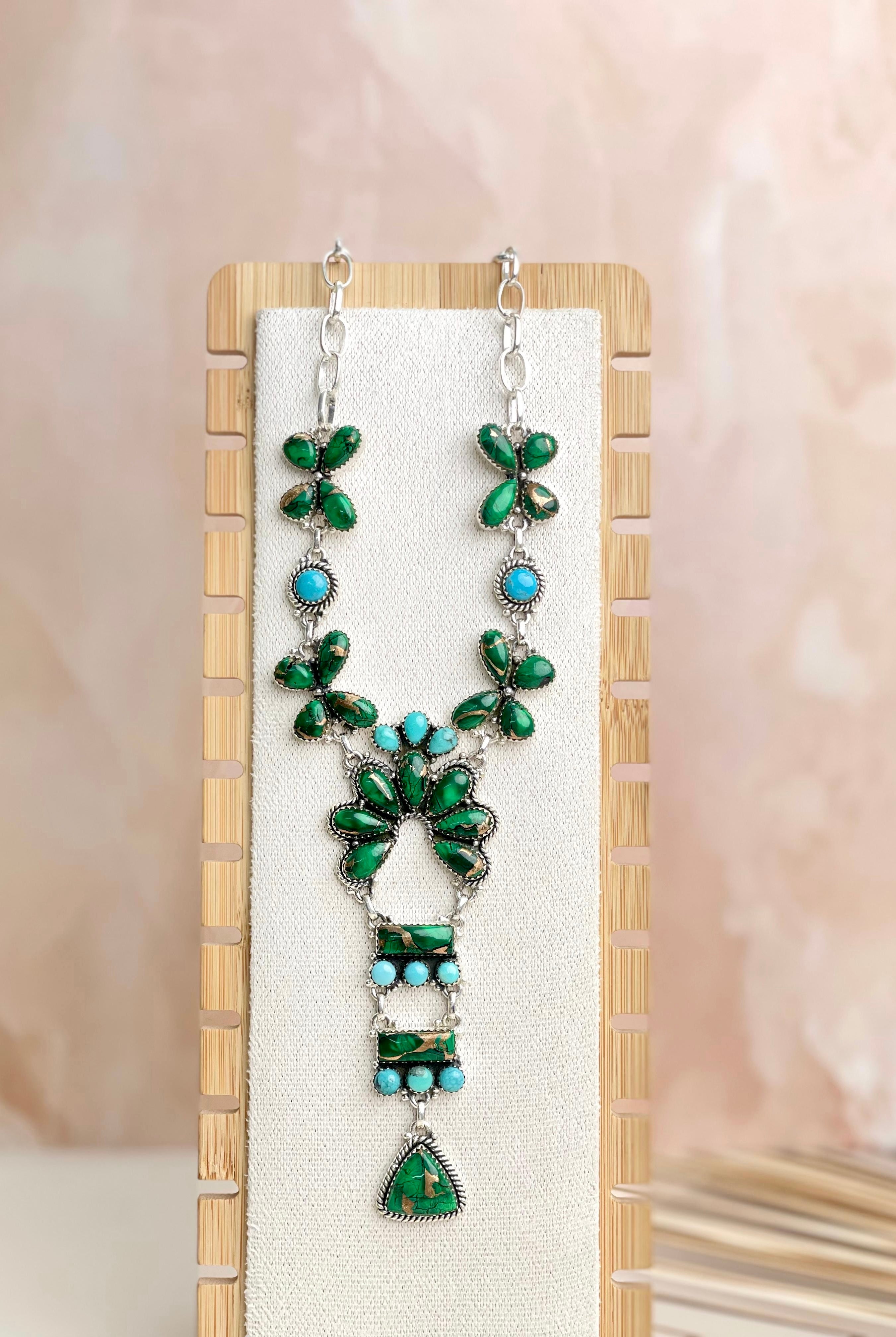 Irish Green Dahlia & Kingman Turquoise Statement Necklace sno 9-Necklaces-Krush Kandy, Women's Online Fashion Boutique Located in Phoenix, Arizona (Scottsdale Area)