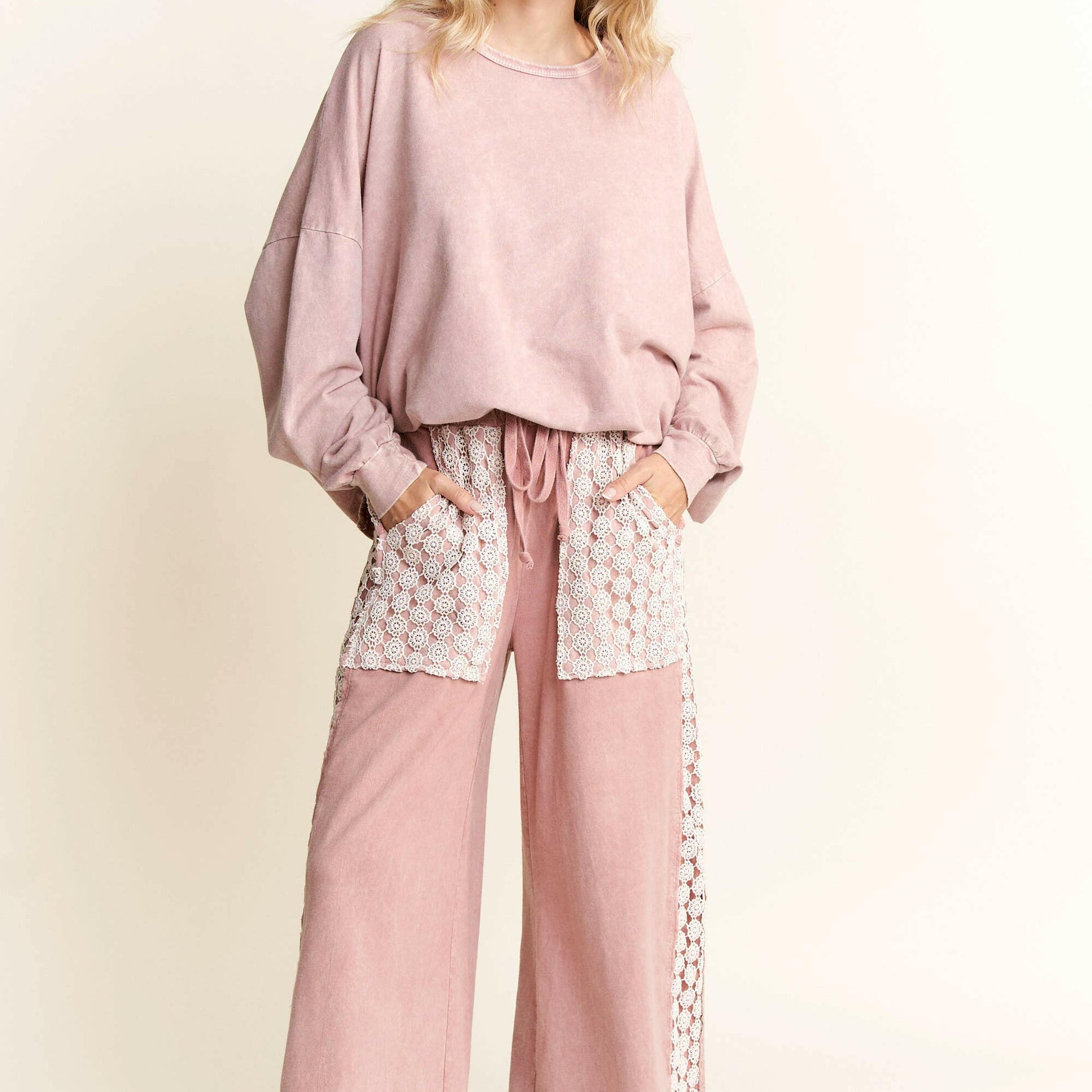 MineralWash Floral Daisy trim Pants-PANTS-Krush Kandy, Women's Online Fashion Boutique Located in Phoenix, Arizona (Scottsdale Area)