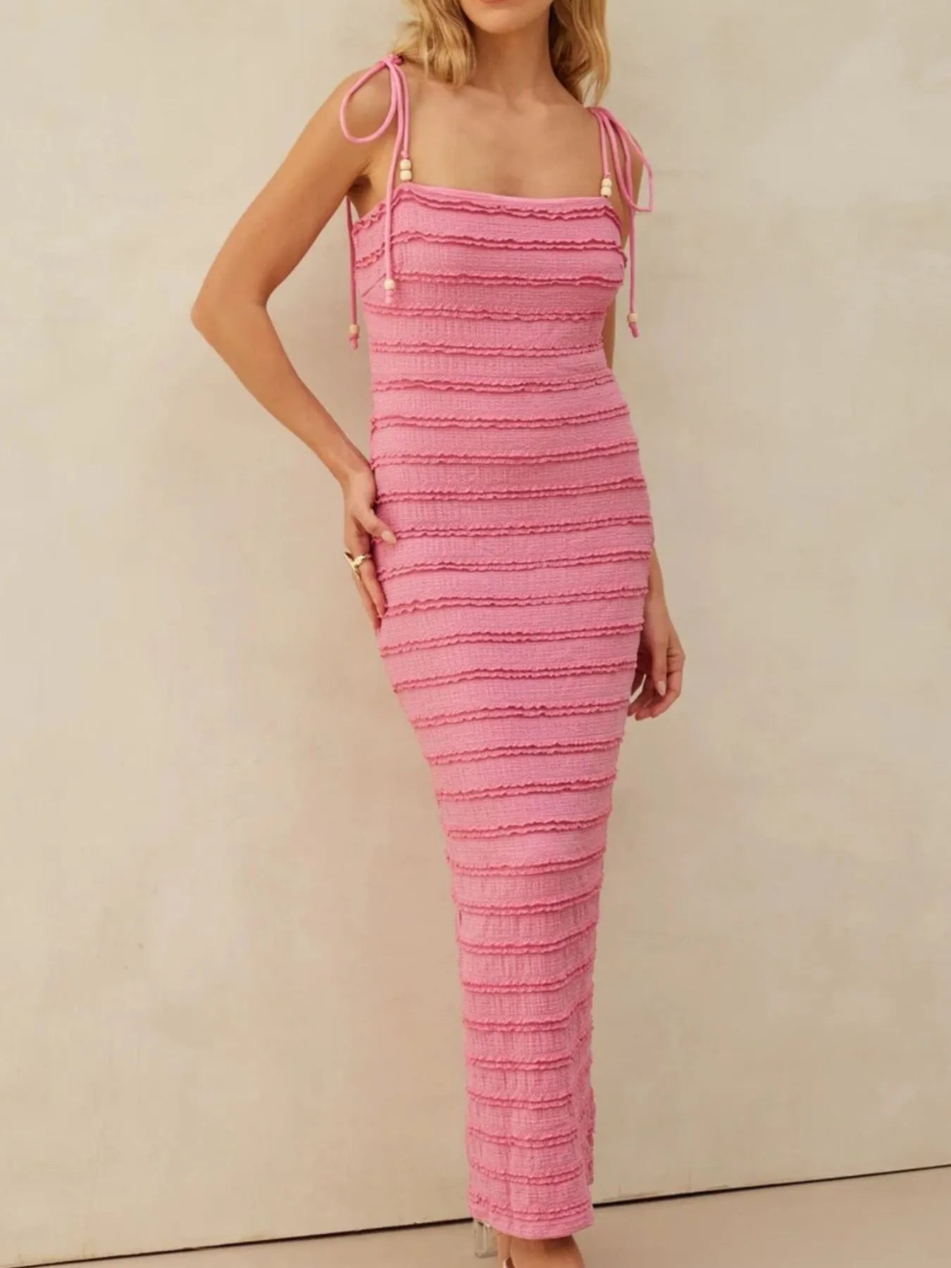 Frill Tie-Shoulder Maxi Dress-Dresses-Krush Kandy, Women's Online Fashion Boutique Located in Phoenix, Arizona (Scottsdale Area)