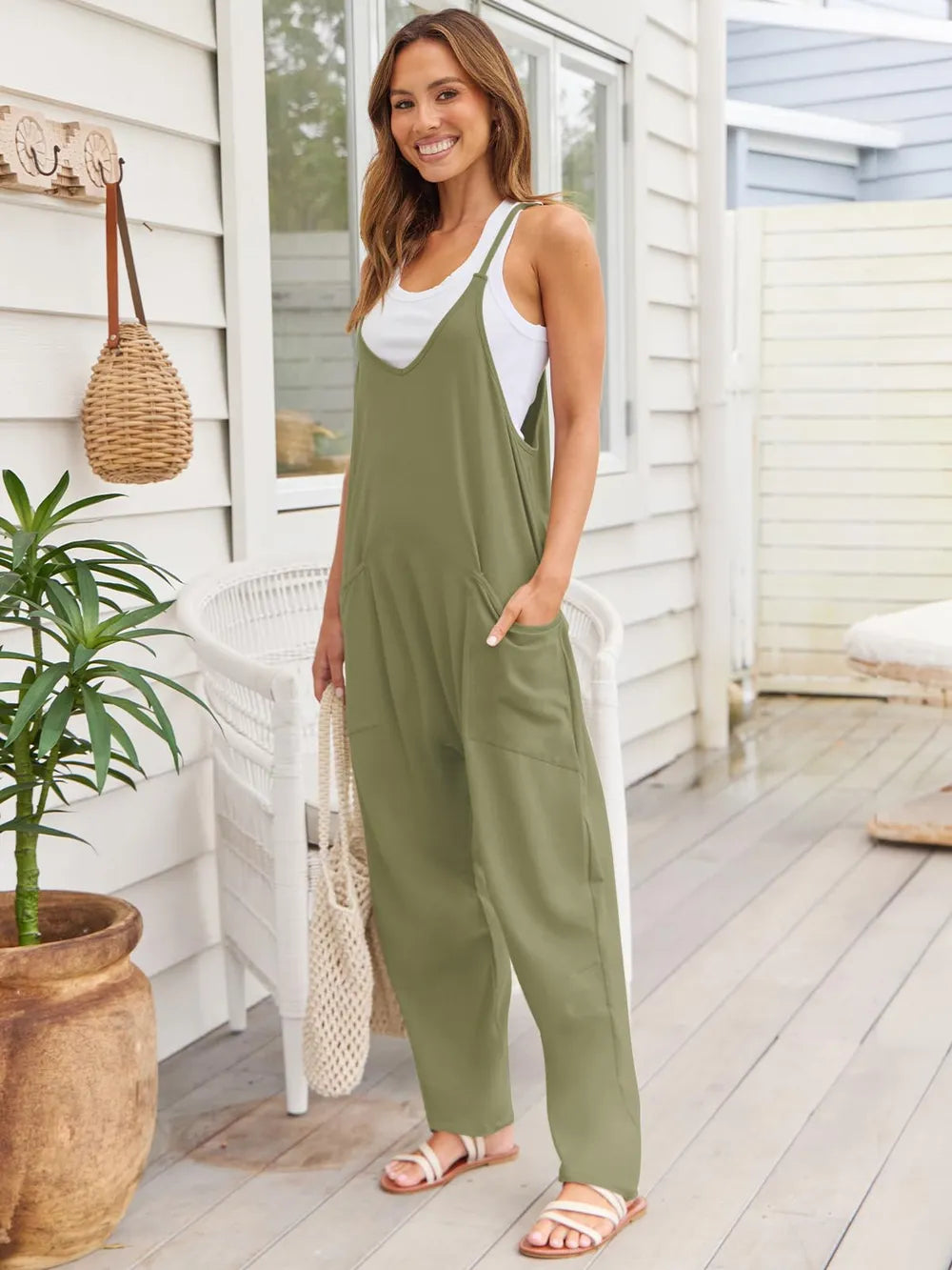 V-Neck Spaghetti Strap Jumpsuit-Jumpsuits & Rompers-Krush Kandy, Women's Online Fashion Boutique Located in Phoenix, Arizona (Scottsdale Area)