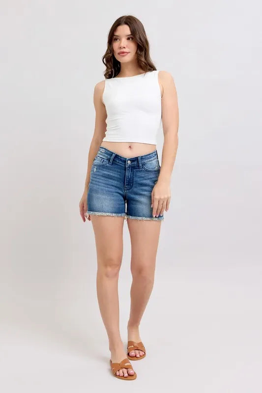 Judy Blue V-Front Shield Pocket Denim Shorts-Denim-Krush Kandy, Women's Online Fashion Boutique Located in Phoenix, Arizona (Scottsdale Area)