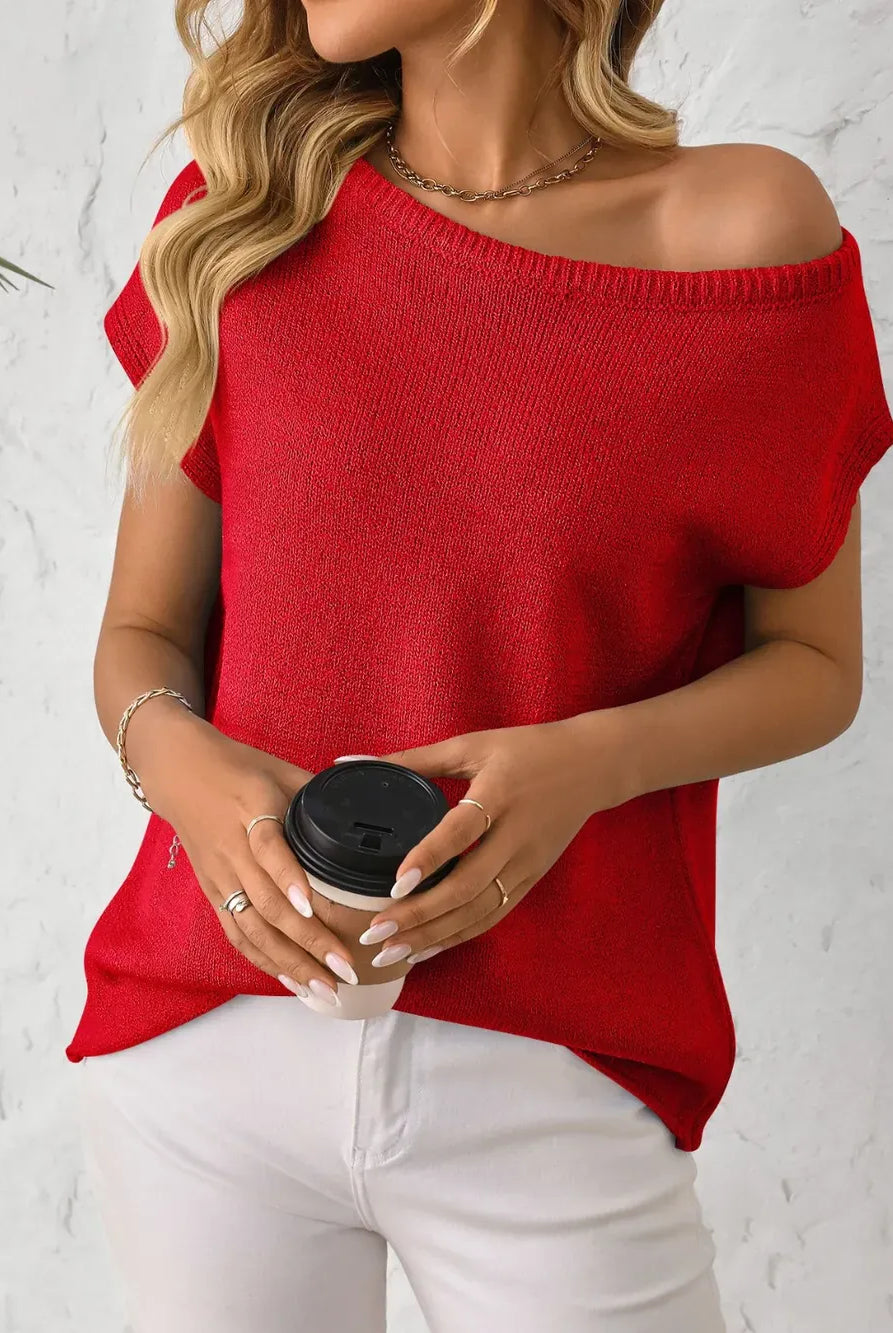 Mandy Boat Neck Short Sleeve Knit Top-Tops-Krush Kandy, Women's Online Fashion Boutique Located in Phoenix, Arizona (Scottsdale Area)