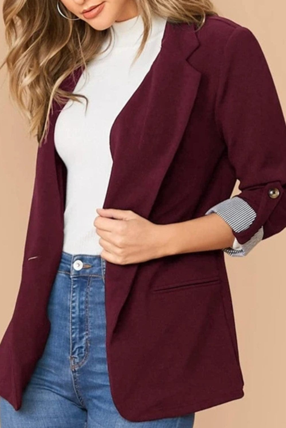 Lapel Collar Roll-Tab Sleeve Blazer-Krush Kandy, Women's Online Fashion Boutique Located in Phoenix, Arizona (Scottsdale Area)