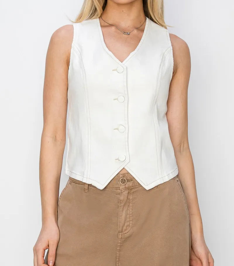 RISEN V Neck Button Down Vest-Vests-Krush Kandy, Women's Online Fashion Boutique Located in Phoenix, Arizona (Scottsdale Area)