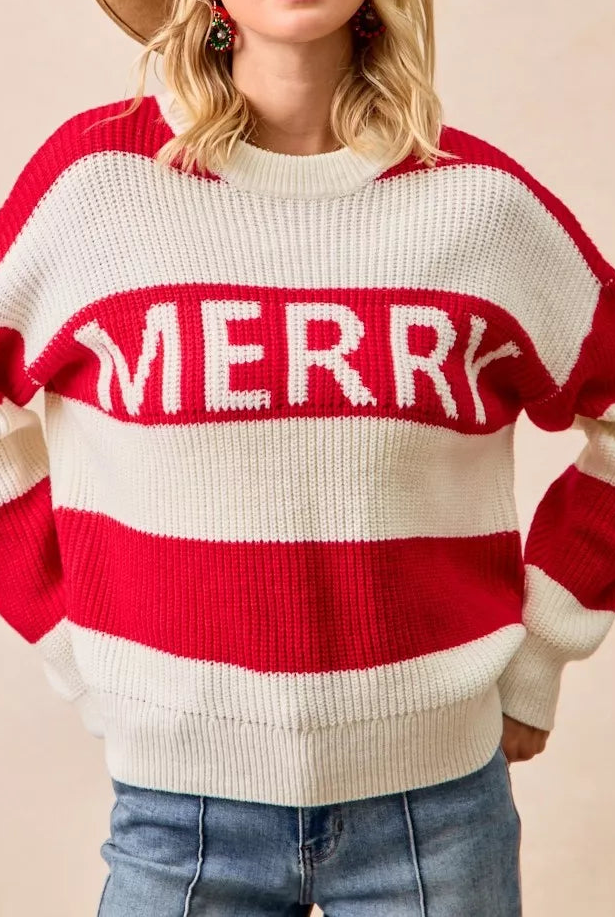BiBi Christmas Merry Lettering Sweater-Sweater-Krush Kandy, Women's Online Fashion Boutique Located in Phoenix, Arizona (Scottsdale Area)