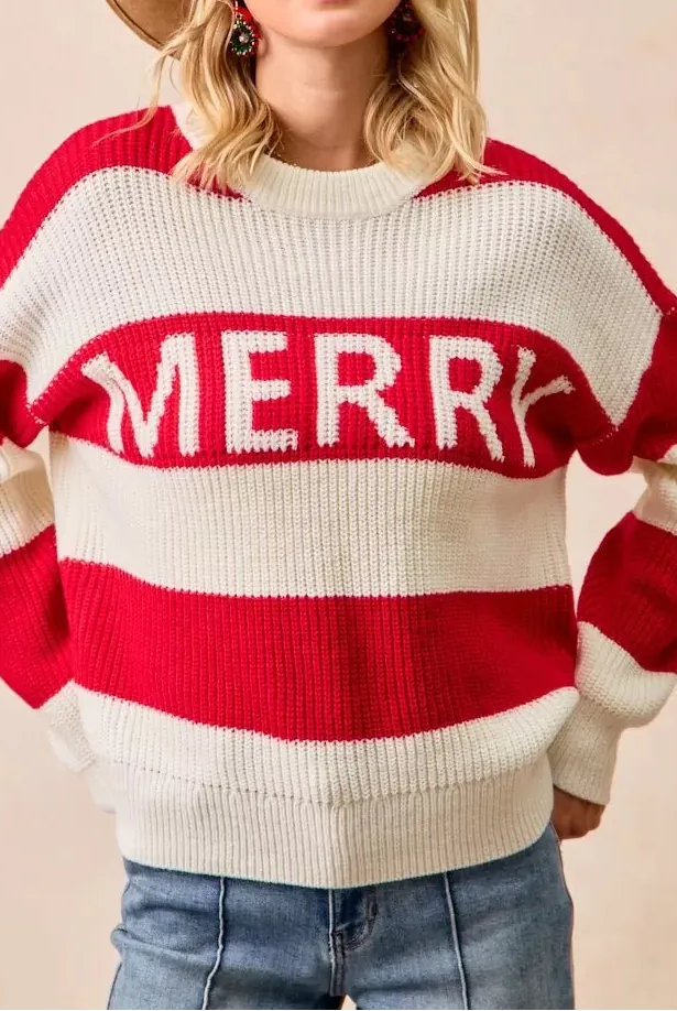 BiBi Christmas Merry Lettering Sweater-Sweater-Krush Kandy, Women's Online Fashion Boutique Located in Phoenix, Arizona (Scottsdale Area)