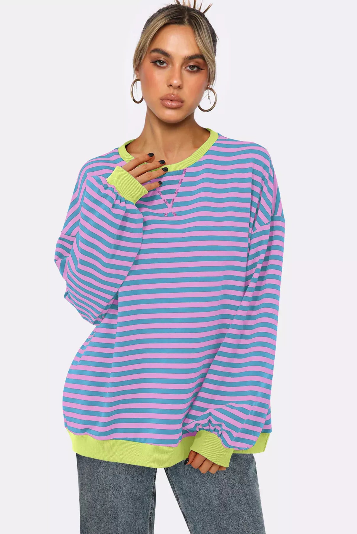 Striped Round Neck Long Sleeve Sweatshirt-Sweatshirt-Krush Kandy, Women's Online Fashion Boutique Located in Phoenix, Arizona (Scottsdale Area)